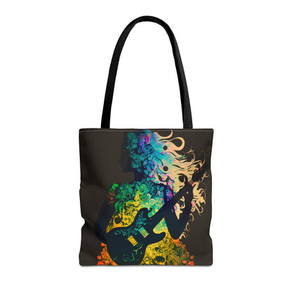 Rainbow Flower Guitar Girl Tote Bag - Rock & Roll Prints