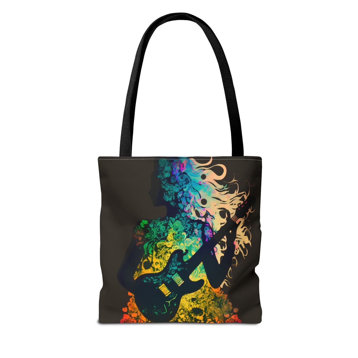 Rainbow Flower Guitar Girl Tote Bag - Rock & Roll Prints