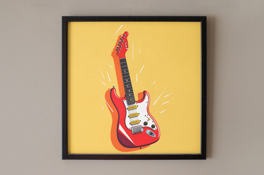 Red Cartoon Electric Guitar Art Print - Rock & Roll Prints