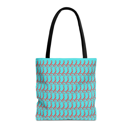 Treble Clef Tote Bag Red & Turquoise - Rock & Roll Prints