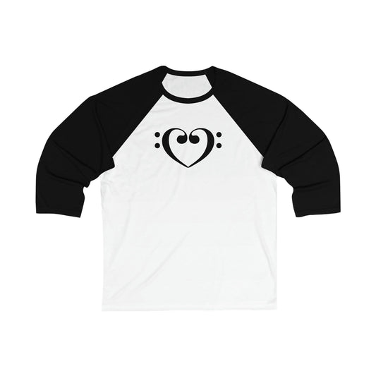 Bass Clef Heart Unisex 3\4 Sleeve Baseball Tee - Rock & Roll Prints