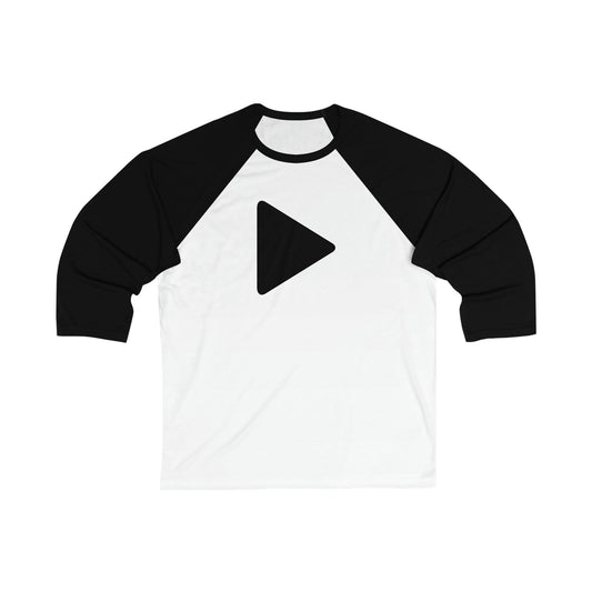 Black Play Button Unisex 3\4 Sleeve Baseball Tee - Rock & Roll Prints