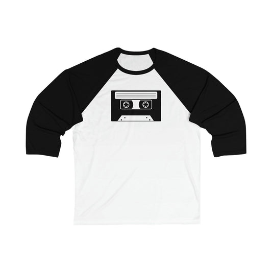 Black White Cassette Unisex 3\4 Sleeve Baseball Tee - Rock & Roll Prints