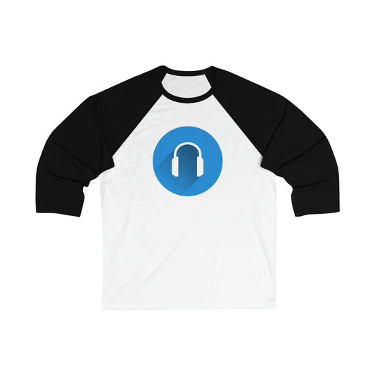 Blue White Headphones Unisex 3\4 Sleeve Baseball Tee - Rock & Roll Prints