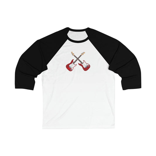 Electric Guitars Crossed Unisex 3\4 Sleeve Baseball Tee - Rock & Roll Prints