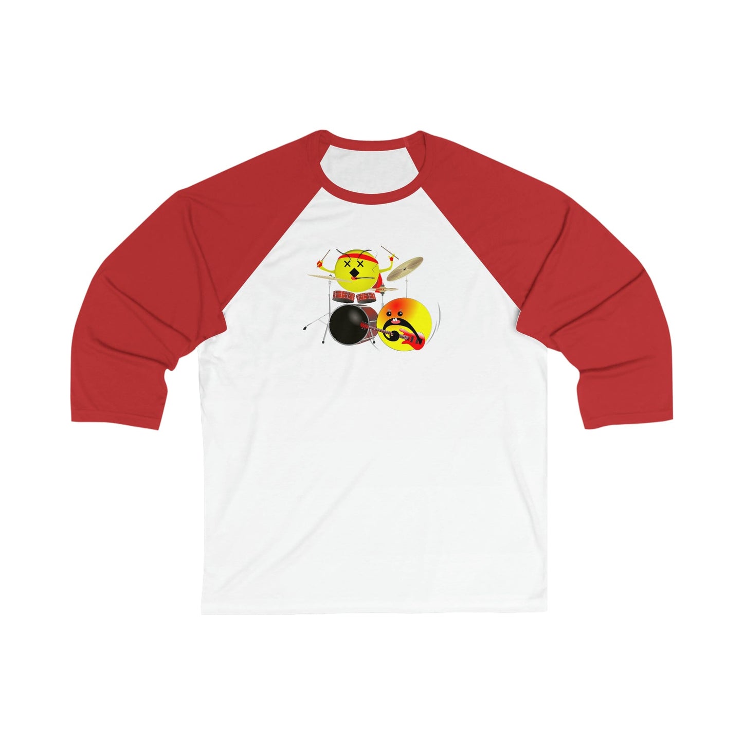 Emoji Drums & Guitar Unisex 3\4 Sleeve Baseball Tee - Rock & Roll Prints