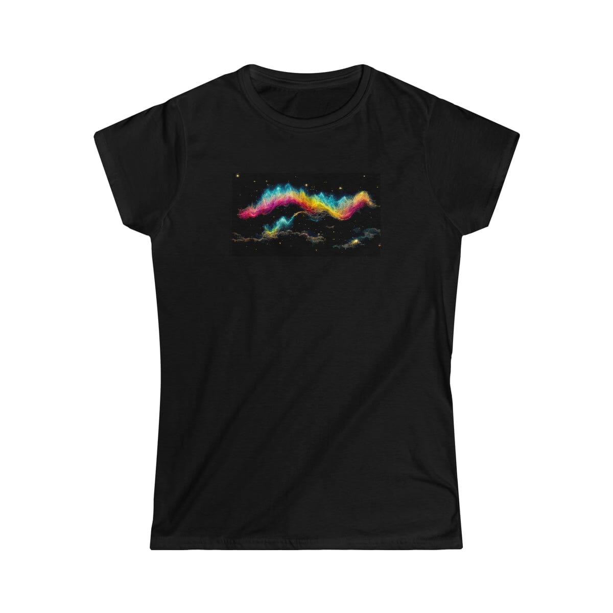 Abstract Waves In The Night Sky Ladies Soft Cotton Slim Fit T-shirt - Rock & Roll Prints