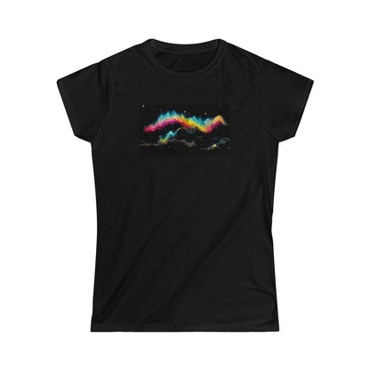 Abstract Waves In The Night Sky Ladies Soft Cotton Slim Fit T-shirt - Rock & Roll Prints