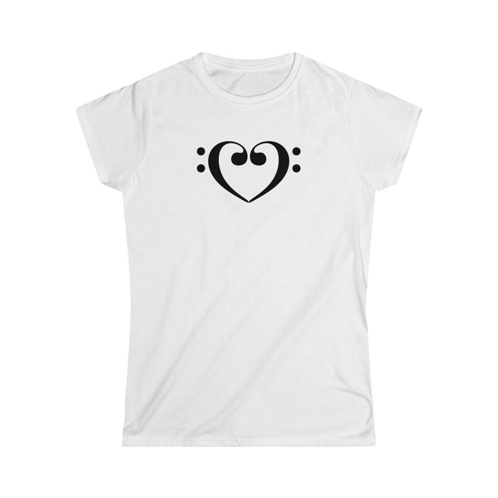 Bass Clef Heart Design Ladies Soft Cotton Slim Fit T-shirt - Rock & Roll Prints