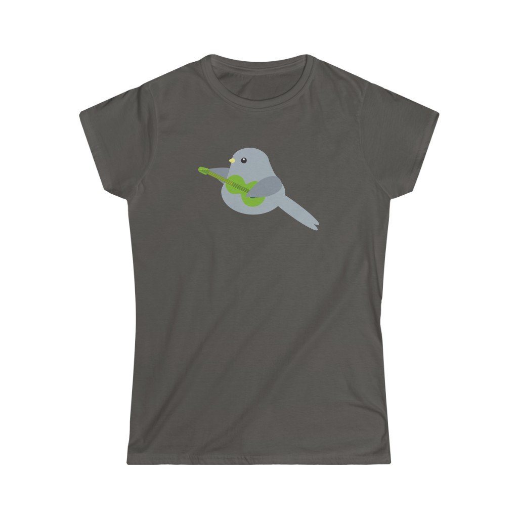 Bird Playing Guitar Design Ladies Soft Cotton Slim Fit T-shirt - Rock & Roll Prints