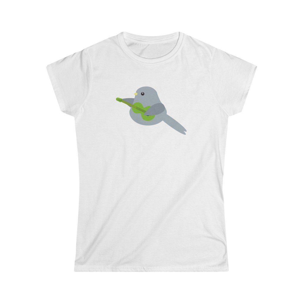 Bird Playing Guitar Design Ladies Soft Cotton Slim Fit T-shirt - Rock & Roll Prints