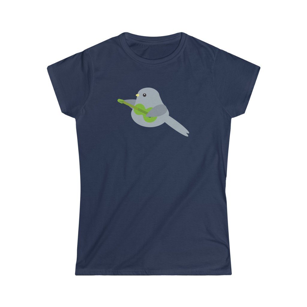 Bird Playing Guitar Design Ladies Soft Cotton Slim Fit T-shirt - Rock & Roll Prints