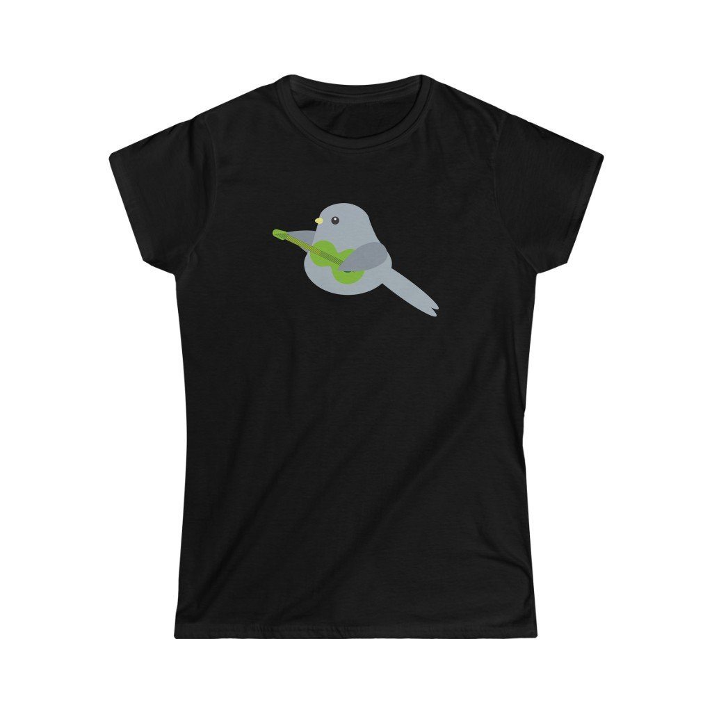 Bird Playing Guitar Design Ladies Soft Cotton Slim Fit T-shirt - Rock & Roll Prints