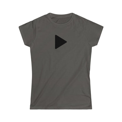 Black Play Button Design Ladies Soft Cotton Slim Fit T-shirt - Rock & Roll Prints