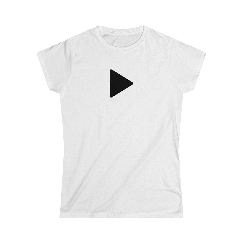 Black Play Button Design Ladies Soft Cotton Slim Fit T-shirt - Rock & Roll Prints