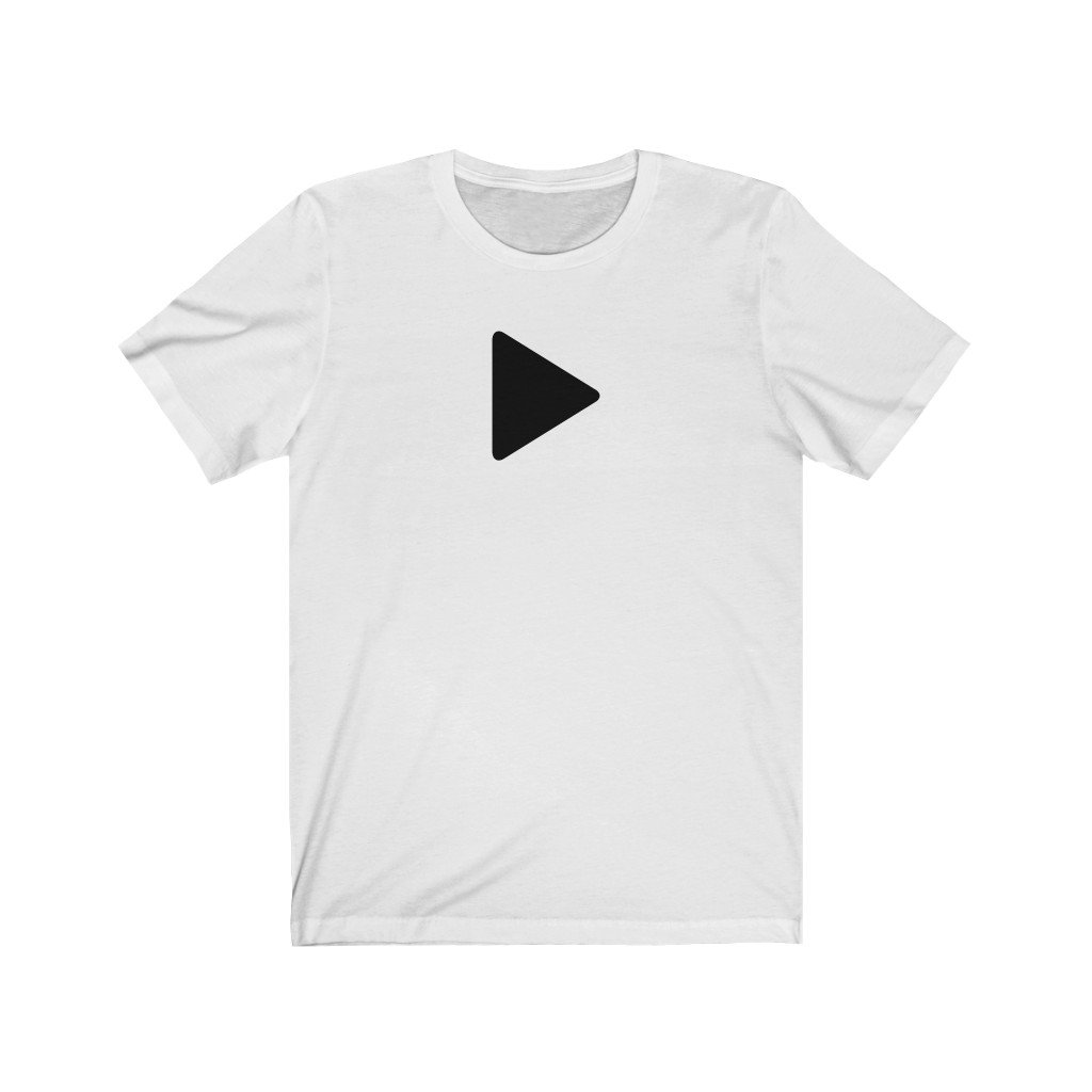 Black Play Button Design Mens Unisex Soft Cotton T-shirt - Rock & Roll Prints