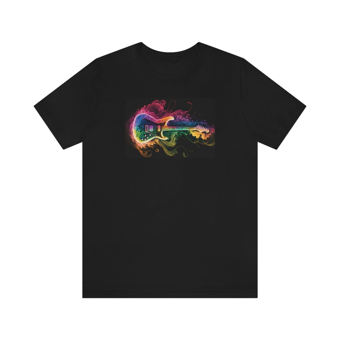 Bright Electric Guitar Smoke Design Mens Unisex Soft Cotton T-shirt - Rock & Roll Prints