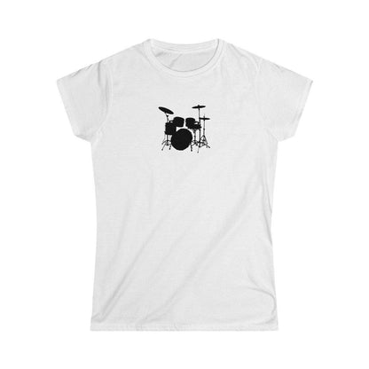 Drum Kit Design Ladies Soft Cotton Slim Fit T-shirt - Rock & Roll Prints