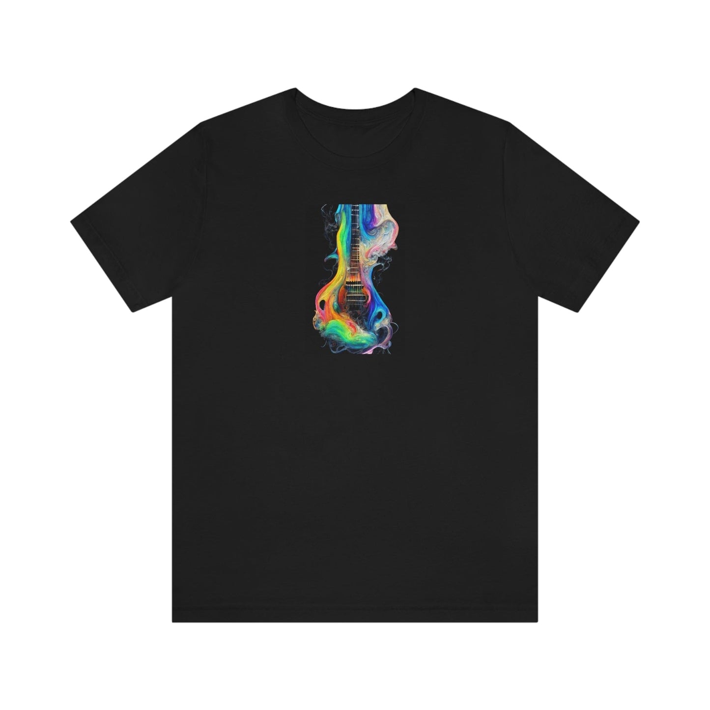 Electric Guitar Rainbow Paint Design Mens Unisex Soft Cotton T-shirt - Rock & Roll Prints