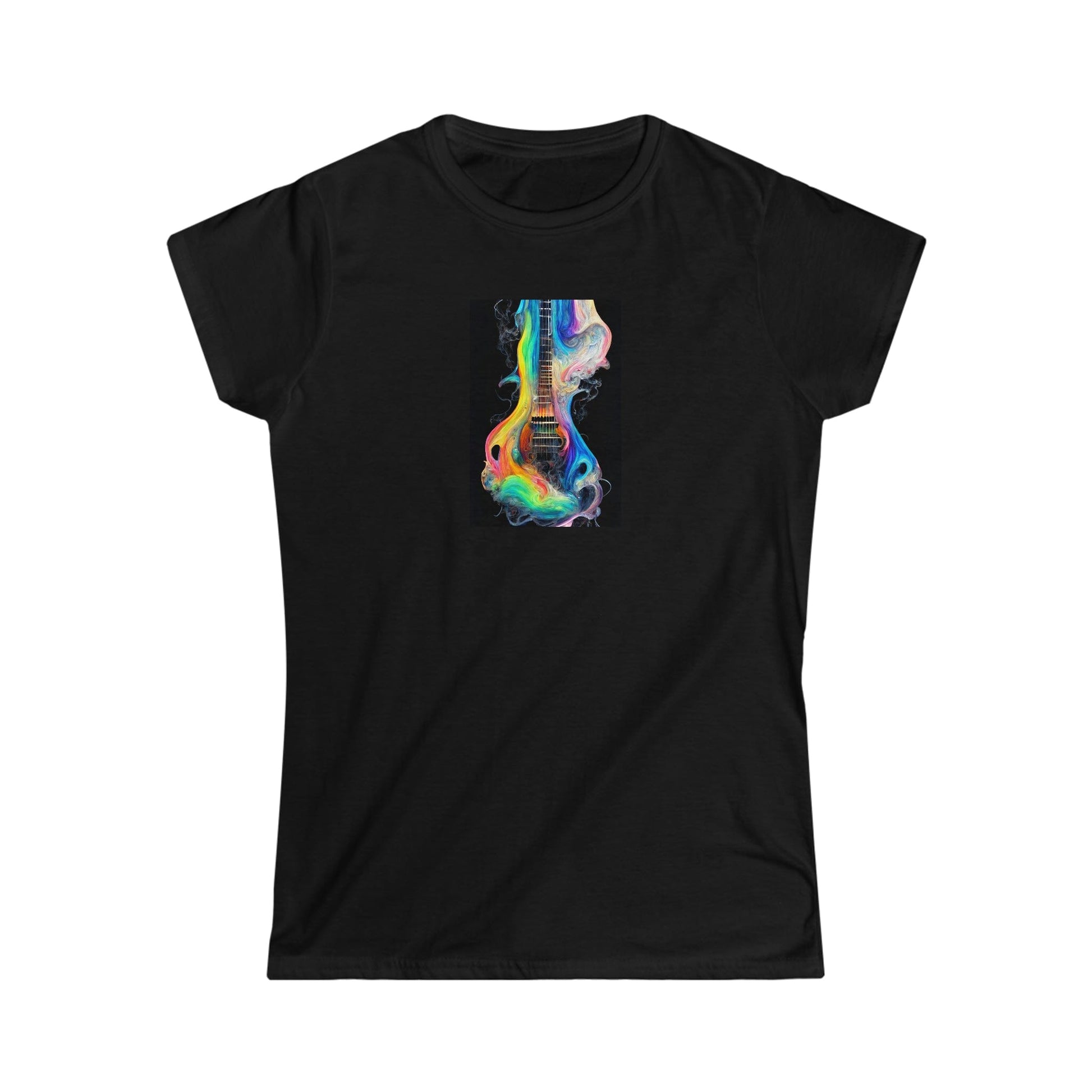 Electric Guitar Rainbow Paint Ladies Soft Cotton Slim Fit T-shirt - Rock & Roll Prints