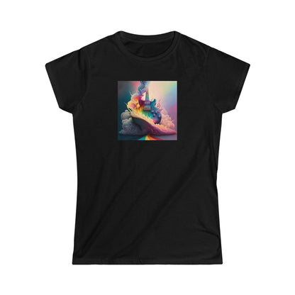 Electric Guitar Rainbow Painting Ladies Soft Cotton Slim Fit T-shirt - Rock & Roll Prints