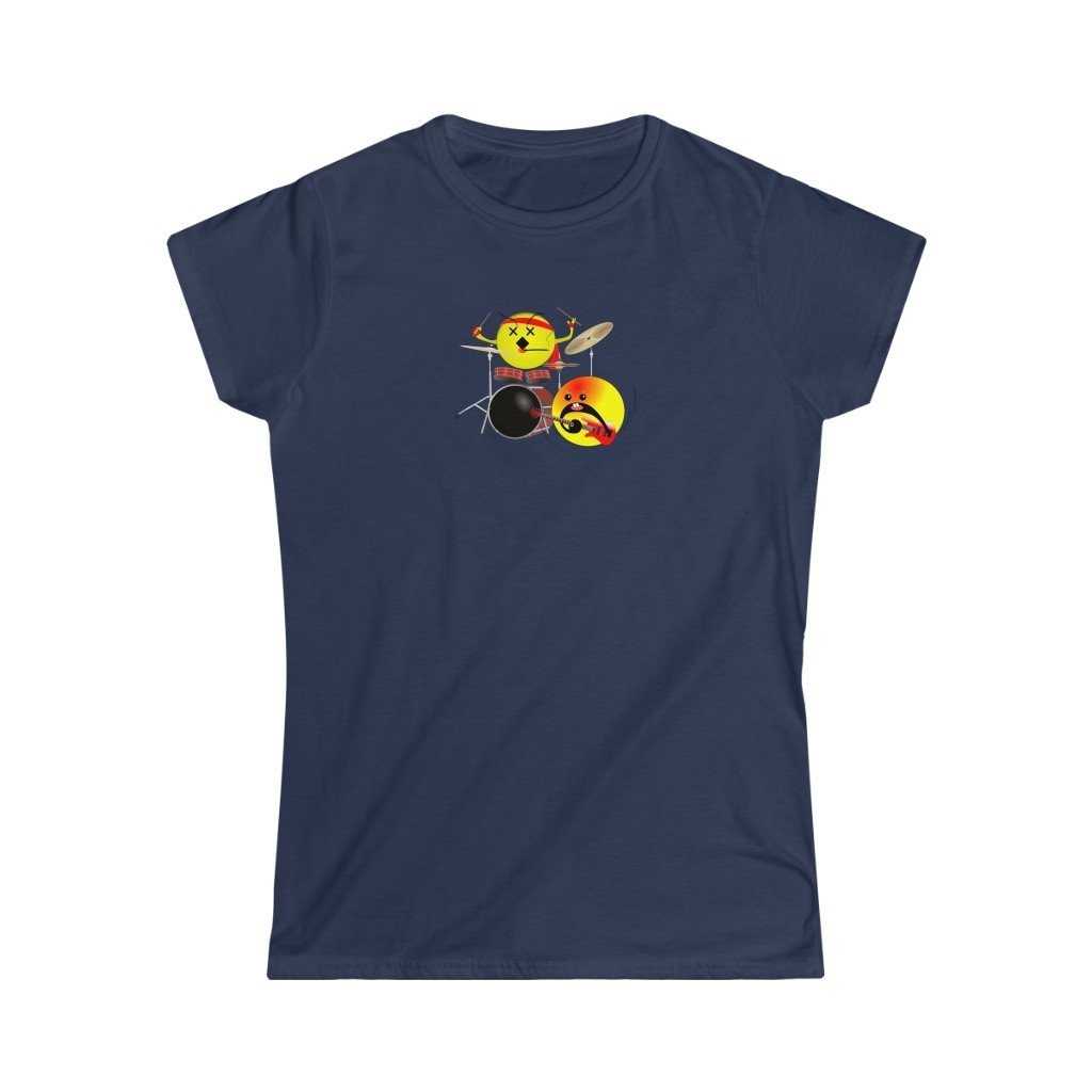 Emoji Drums And Guitar Design Ladies Soft Cotton Slim Fit T-shirt - Rock & Roll Prints