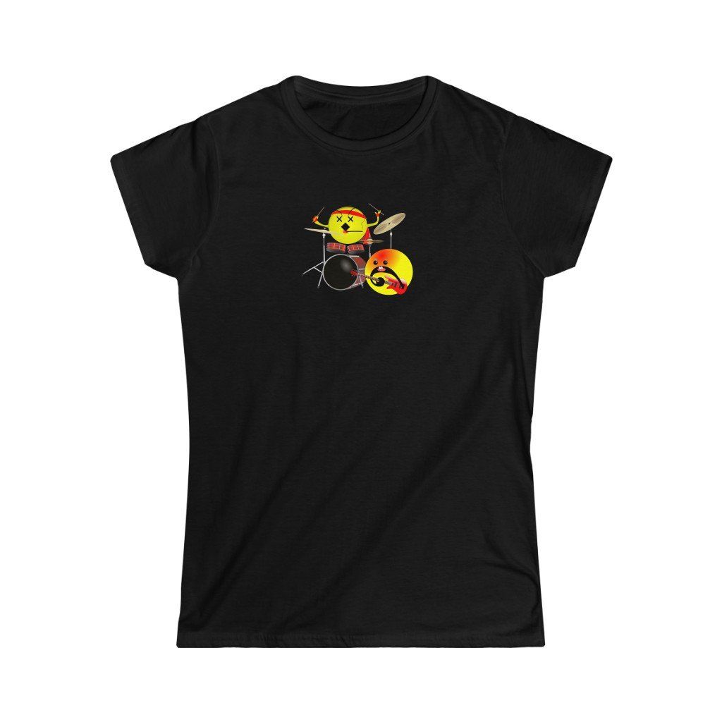 Emoji Drums And Guitar Design Ladies Soft Cotton Slim Fit T-shirt - Rock & Roll Prints