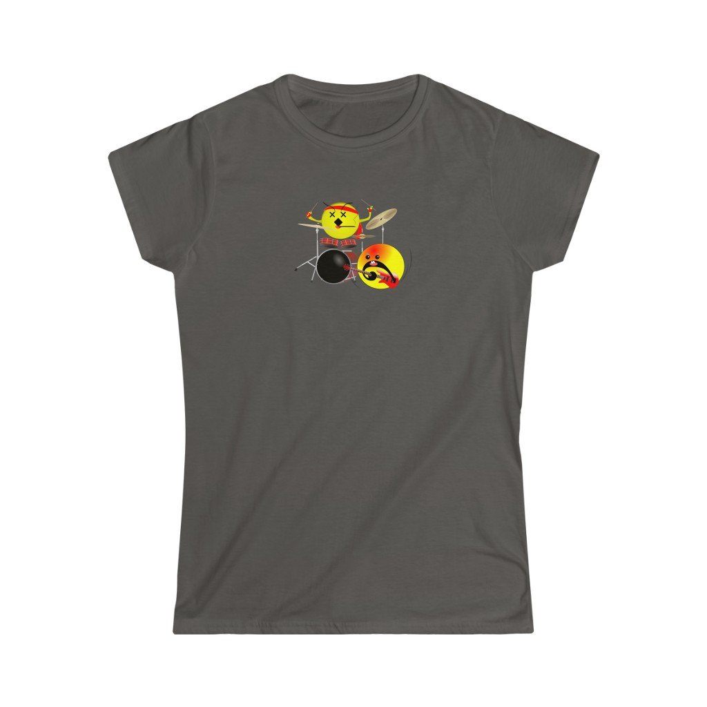 Emoji Drums And Guitar Design Ladies Soft Cotton Slim Fit T-shirt - Rock & Roll Prints