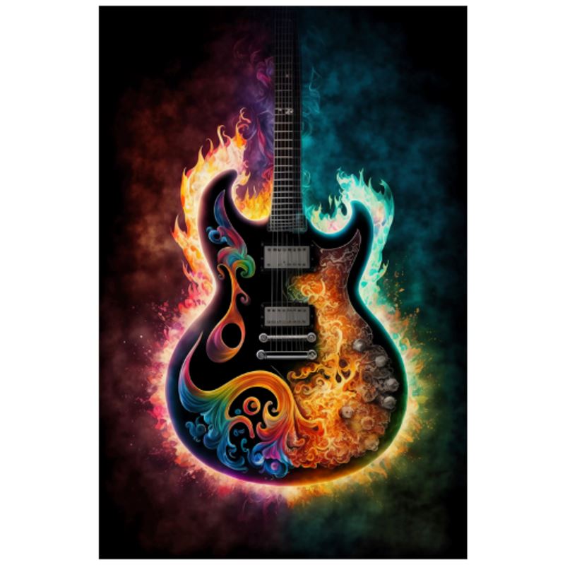 Flaming Electric Guitar Art Print - Rock & Roll Prints