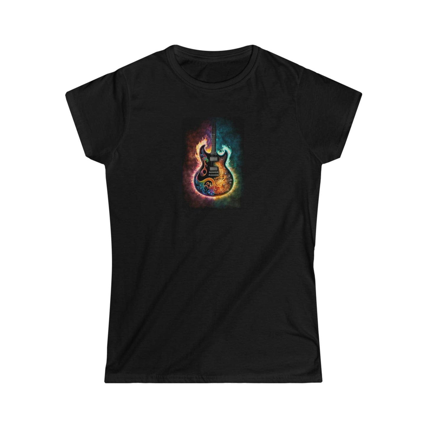 Flaming Electric Guitar Ladies Soft Cotton Slim Fit T-shirt - Rock & Roll Prints