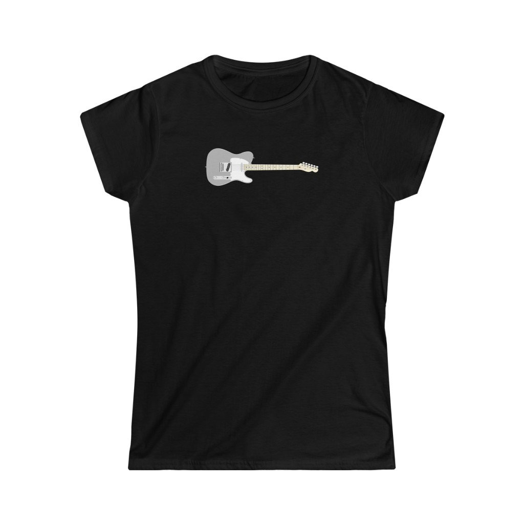 Gray Electric Guitar Design Ladies Soft Cotton Slim Fit T-shirt - Rock & Roll Prints