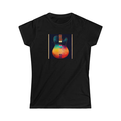 Guitar Body Multi Pattern Design Ladies Soft Cotton Slim Fit T-shirt - Rock & Roll Prints