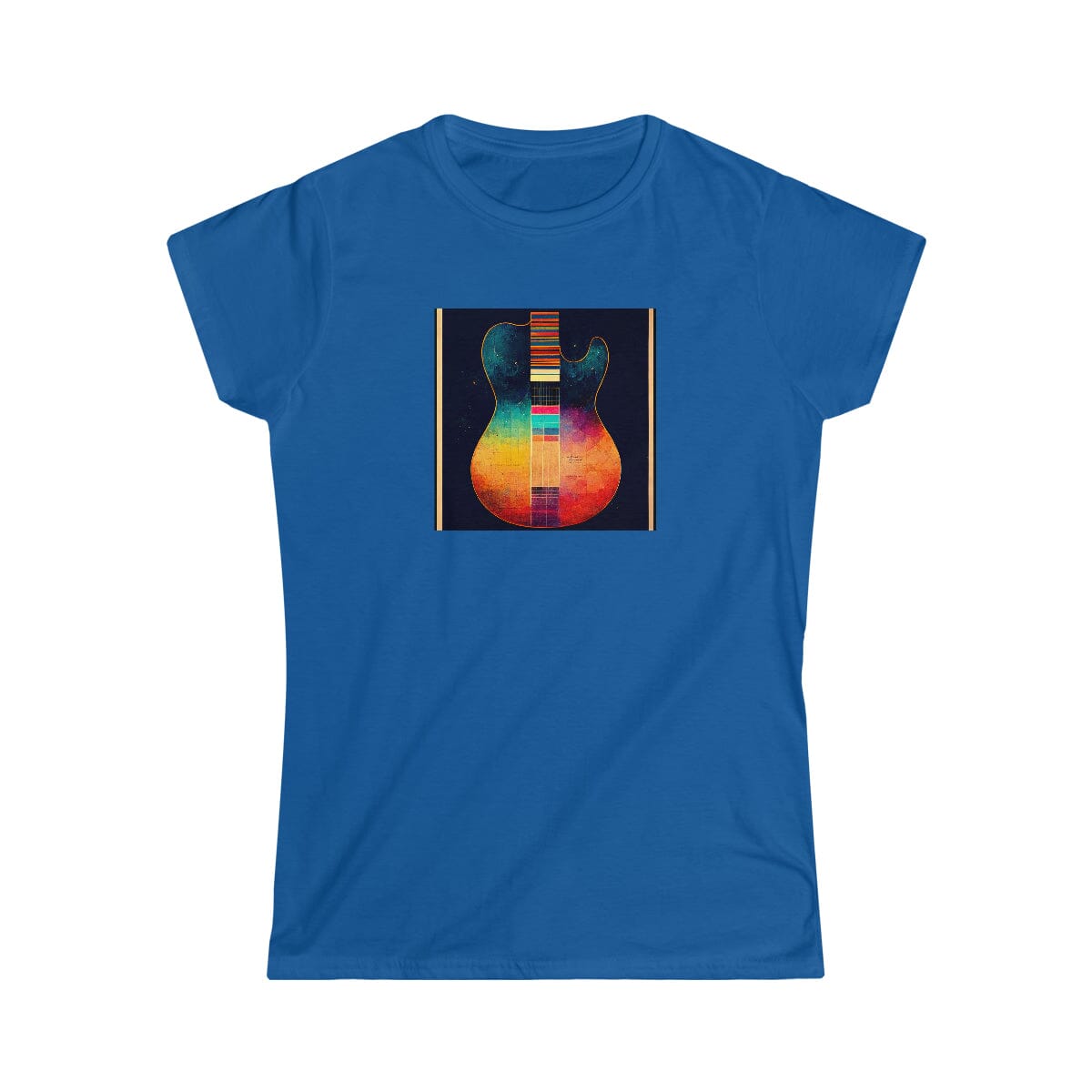 Guitar Body Multi Pattern Design Ladies Soft Cotton Slim Fit T-shirt - Rock & Roll Prints