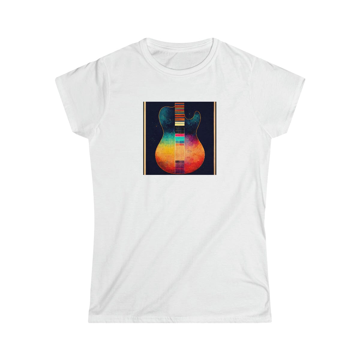 Guitar Body Multi Pattern Design Ladies Soft Cotton Slim Fit T-shirt - Rock & Roll Prints