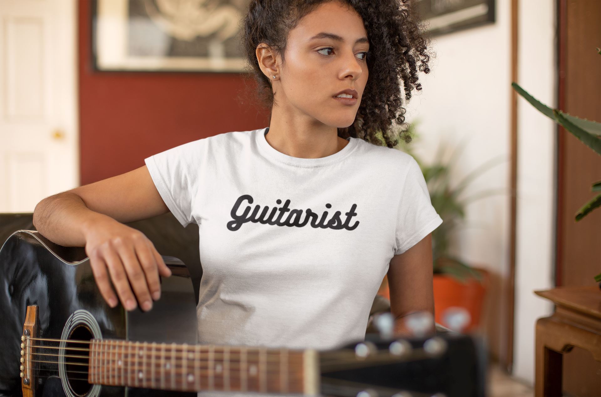 Guitarist Text Design Ladies Soft Cotton Slim Fit T-shirt - Rock & Roll Prints