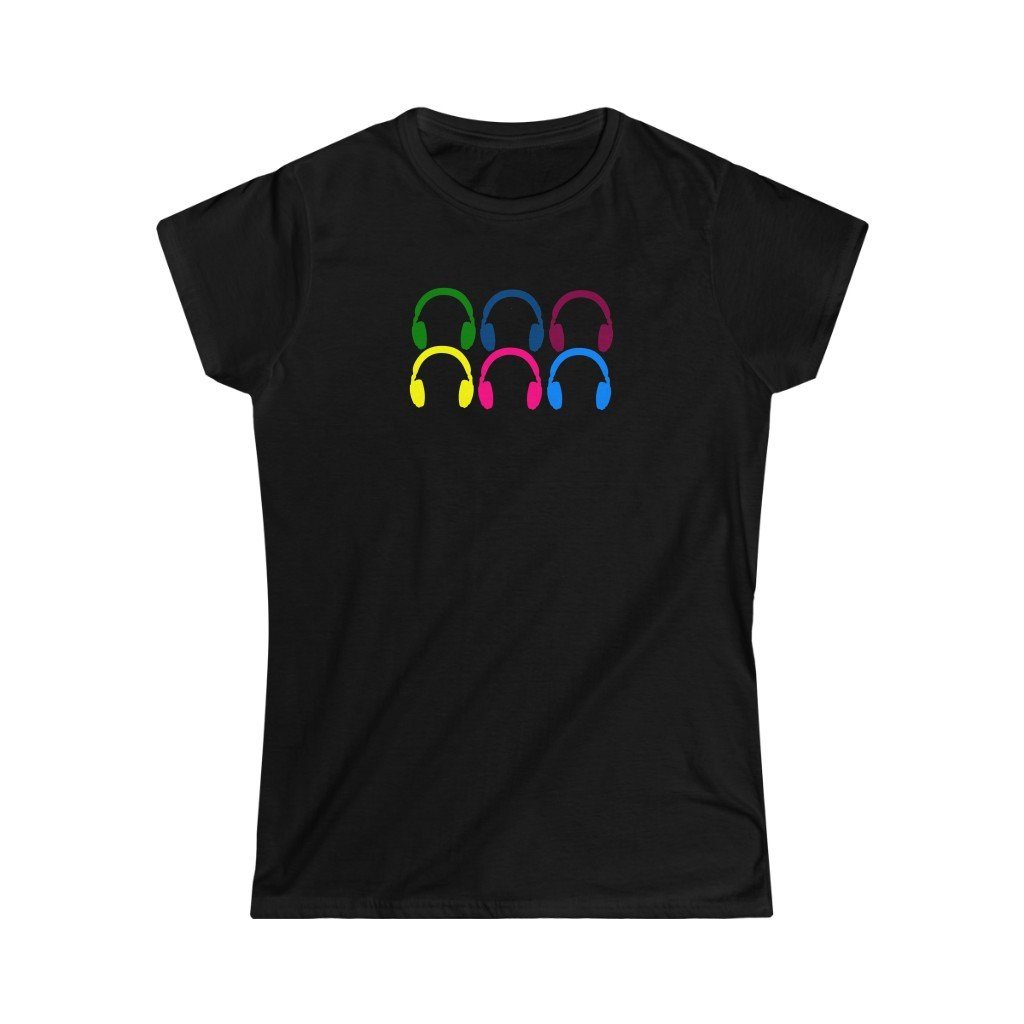 Headphones Multicolored Design Ladies Soft Cotton Slim Fit T-shirt - Rock & Roll Prints