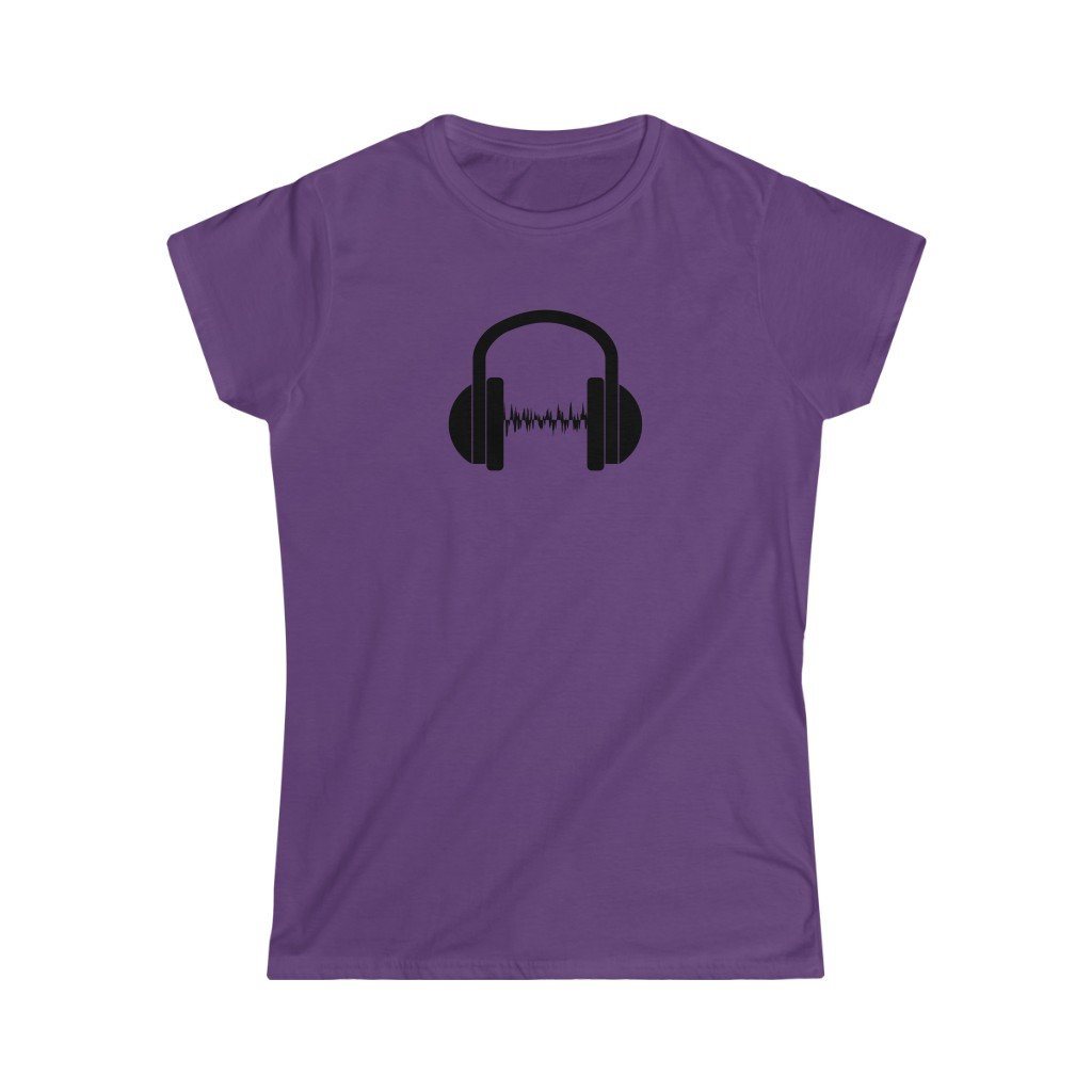 Headphones Waves Design Ladies Soft Cotton Slim Fit T-shirt - Rock & Roll Prints