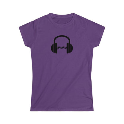 Headphones Waves Design Ladies Soft Cotton Slim Fit T-shirt - Rock & Roll Prints