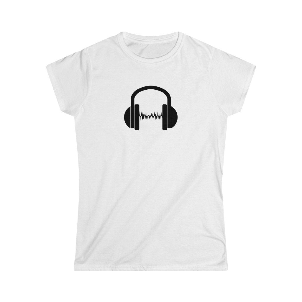 Headphones Waves Design Ladies Soft Cotton Slim Fit T-shirt - Rock & Roll Prints