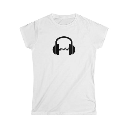 Headphones Waves Design Ladies Soft Cotton Slim Fit T-shirt - Rock & Roll Prints