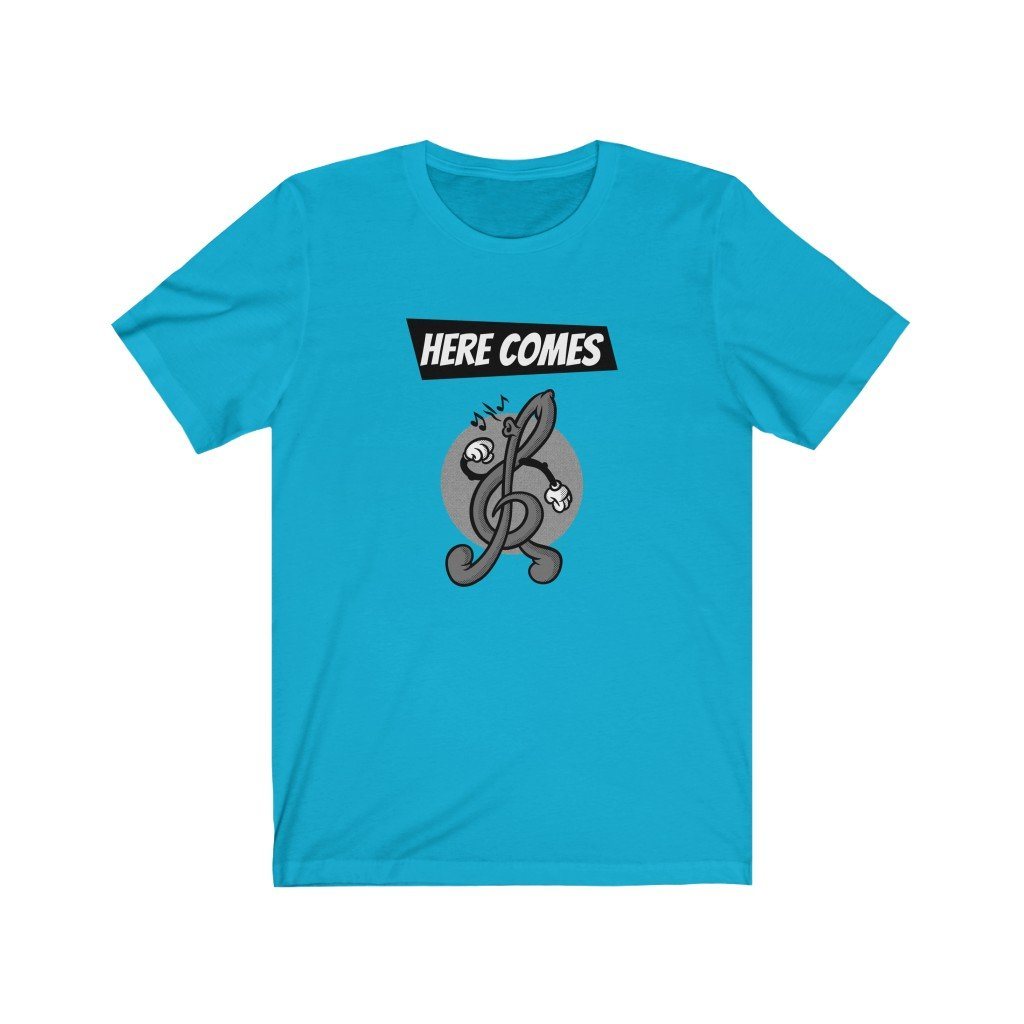 Here Comes Treble Design Mens Unisex Soft Cotton T-shirt - Rock & Roll Prints