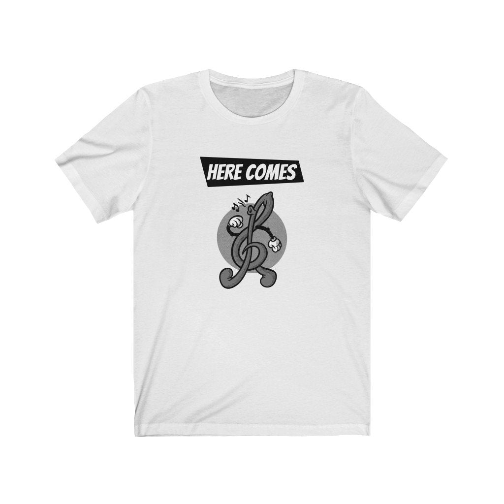 Here Comes Treble Design Mens Unisex Soft Cotton T-shirt - Rock & Roll Prints