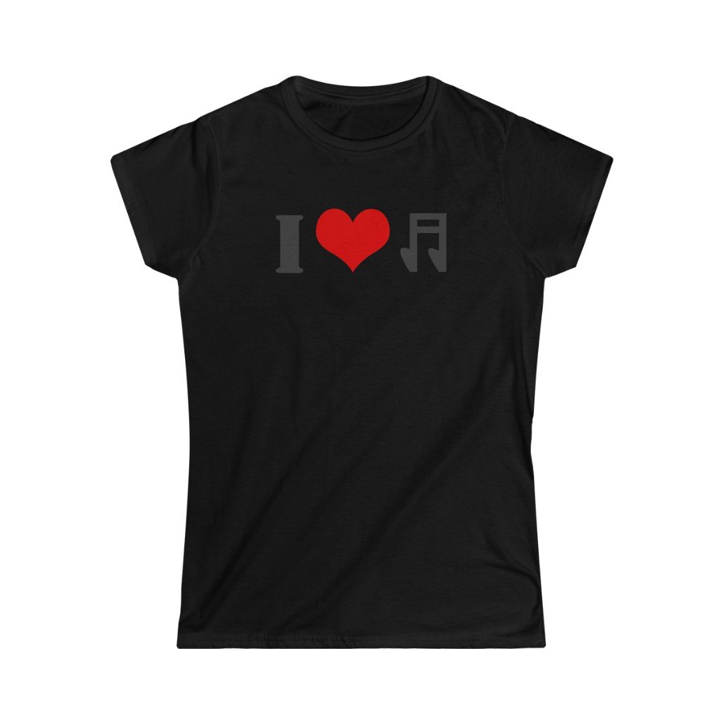 I Love Music Design Ladies Soft Cotton Slim Fit T-shirt - Rock & Roll Prints