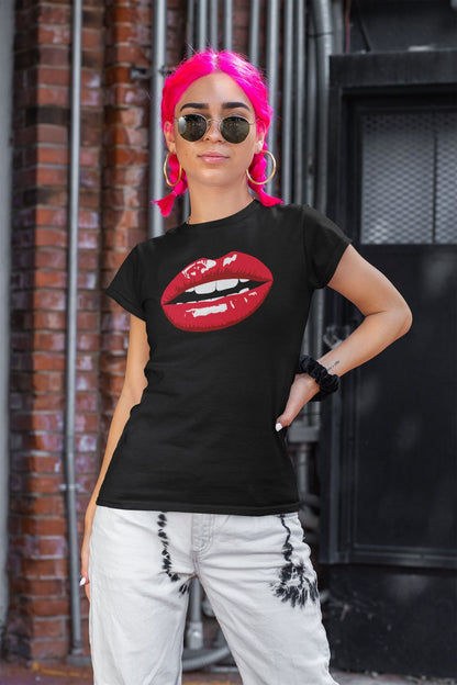 Lips Design Ladies Soft Cotton Slim Fit T-shirt - Rock & Roll Prints