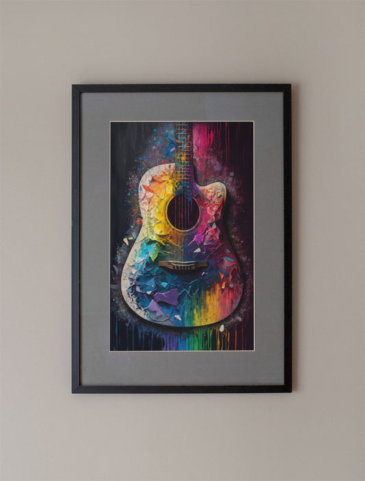 Moody Rainbow Acoustic Guitar Art Print - Rock & Roll Prints