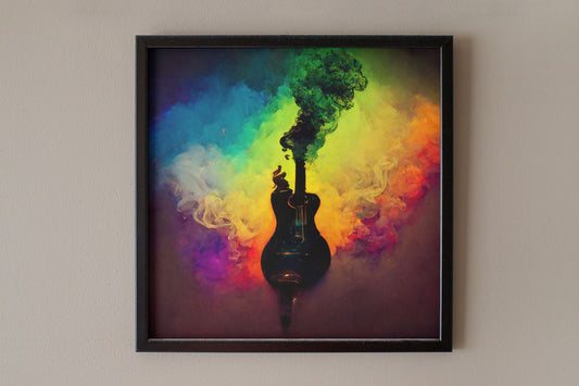 Multicolor Smoke Guitar Silhouette Art Print - Rock & Roll Prints