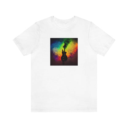 Multicolor Smoke Guitar Silhouette Mens Unisex Soft Cotton T-shirt - Rock & Roll Prints