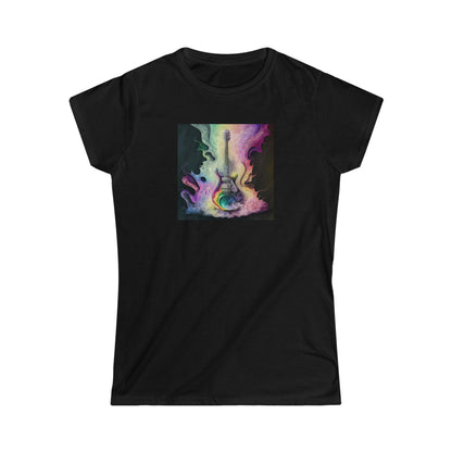 Muted Rainbow Electric Guitar Smoke Ladies Cotton Slim Fit T-shirt - Rock & Roll Prints