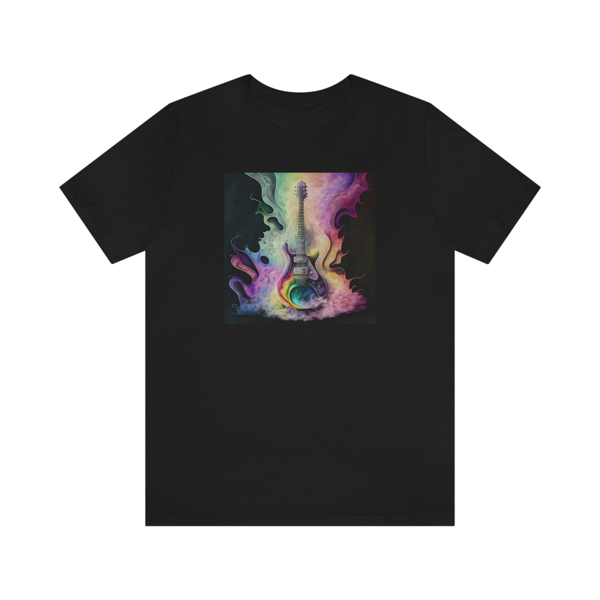 Muted Rainbow Electric Guitar Smoke Mens Unisex Soft Cotton T-shirt - Rock & Roll Prints