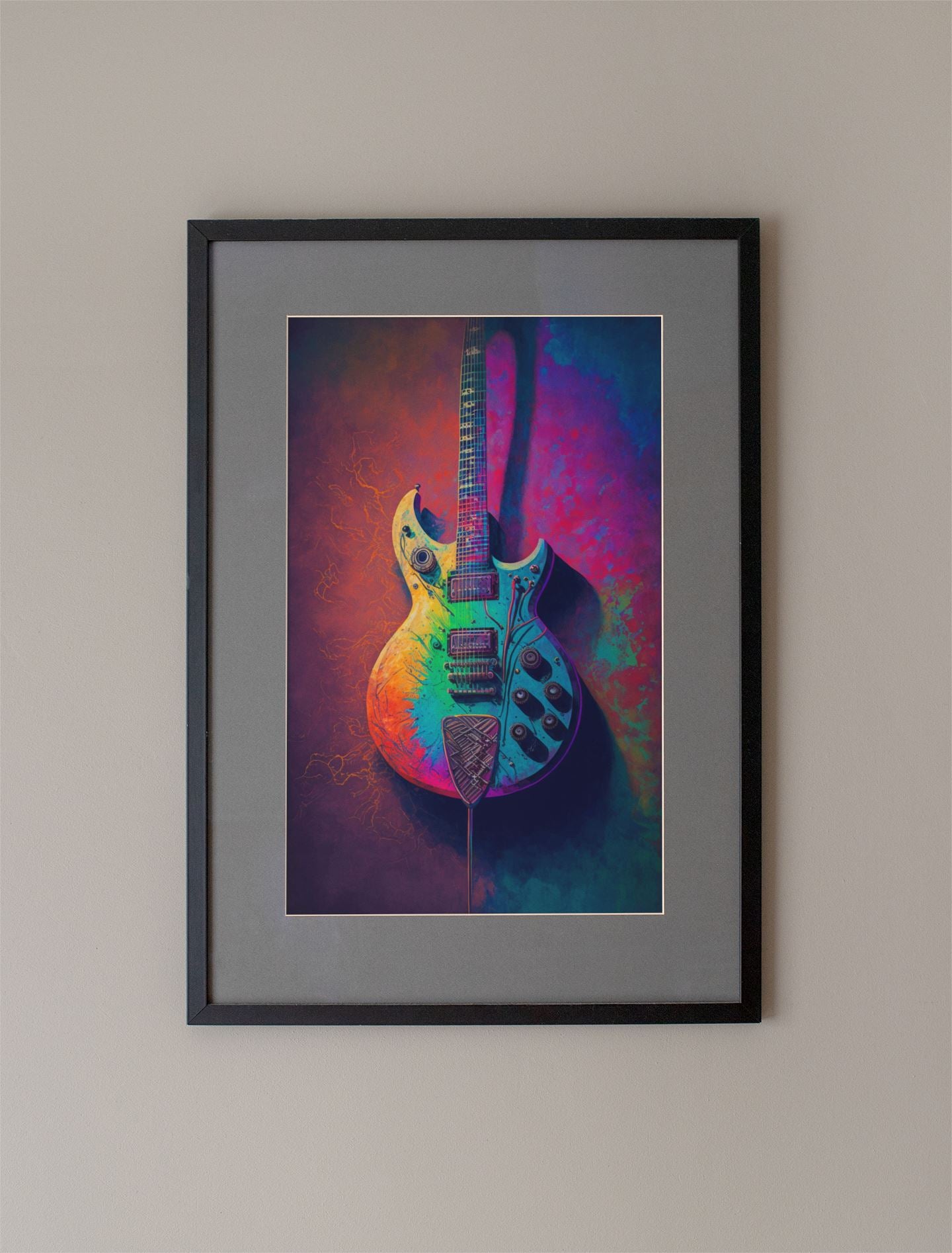 Neon Electric Guitar Art Print - Rock & Roll Prints